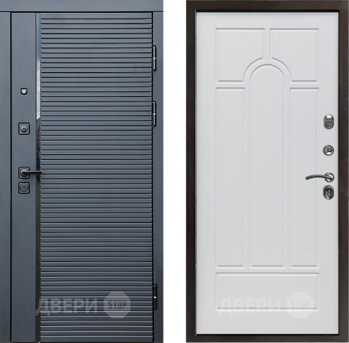 Входная металлическая Дверь Престиж Черная Линия Арка Белое дерево в Зарайске