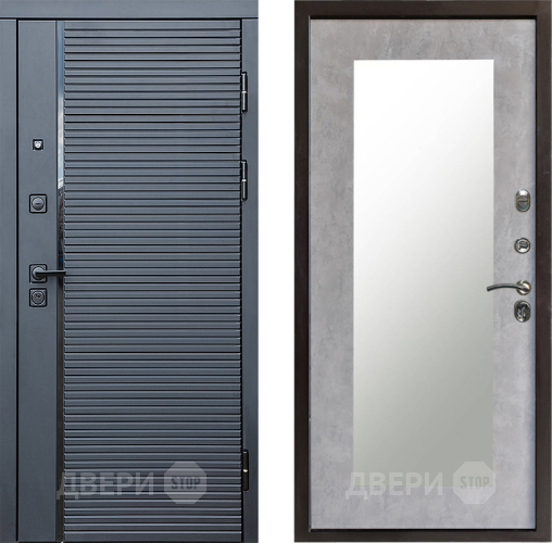 Входная металлическая Дверь Престиж Черная Линия Зеркло Пастораль Бетон светлый в Зарайске