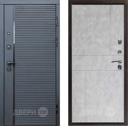 Входная металлическая Дверь Престиж Черная Линия Горизонт Бетон светлый в Зарайске