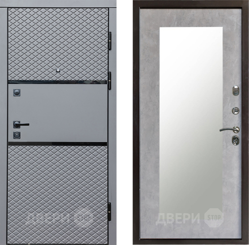 Входная металлическая Дверь Престиж Ромб Зеркло Пастораль Бетон светлый в Зарайске
