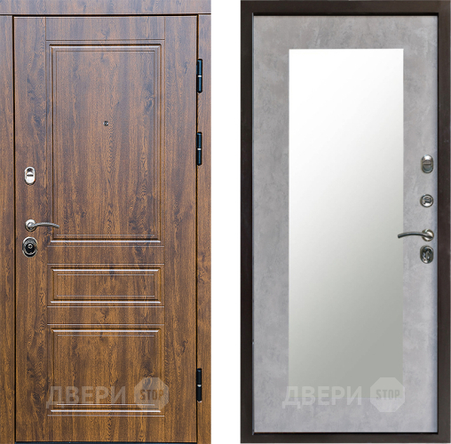 Входная металлическая Дверь Престиж Классика Дуб Зеркло Пастораль Бетон светлый в Зарайске