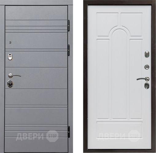 Входная металлическая Дверь Престиж Линия Грэй Арка Белое дерево в Зарайске