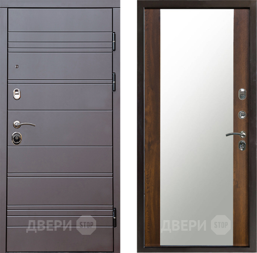 Входная металлическая Дверь Престиж Линия Браун Зеркало Дуб в Зарайске