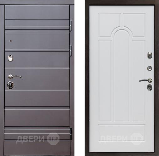 Входная металлическая Дверь Престиж Линия Браун Арка Белое дерево в Зарайске