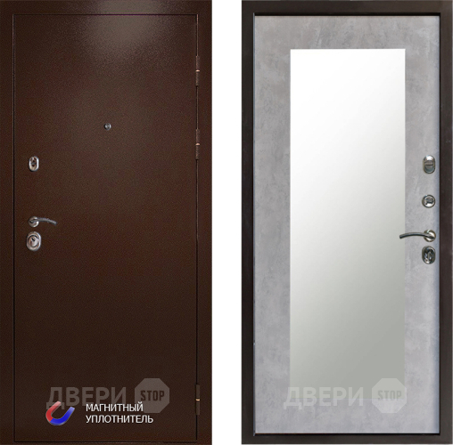 Входная металлическая Дверь Престиж Медь Зеркло Пастораль Бетон светлый в Зарайске