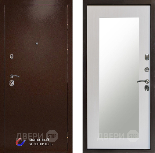 Входная металлическая Дверь Престиж Медь Зеркло Пастораль Лиственница белая в Зарайске
