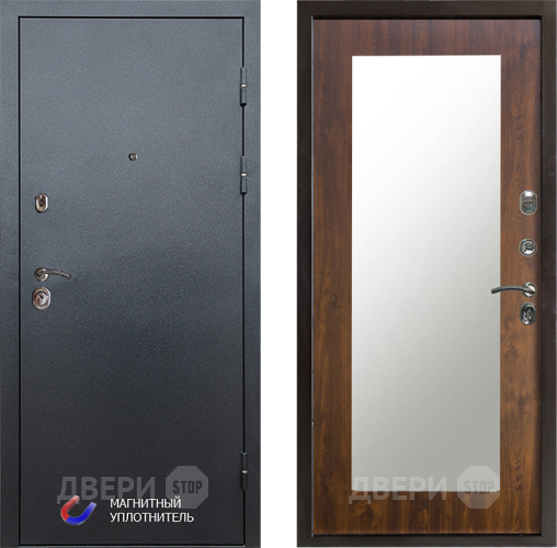 Входная металлическая Дверь Престиж Графит Зеркло Пастораль Дуб в Зарайске