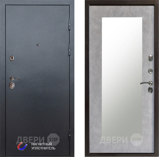 Входная металлическая Дверь Престиж Графит Зеркло Пастораль Бетон светлый в Зарайске