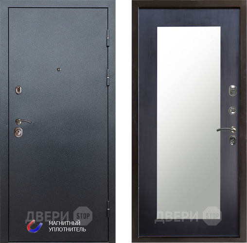 Входная металлическая Дверь Престиж Графит Зеркло Пастораль Венге в Зарайске