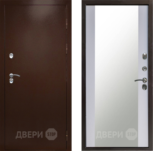 Входная металлическая Дверь Престиж TERMO с терморазрывом Снегирь Медь Зеркало Белый софт в Зарайске