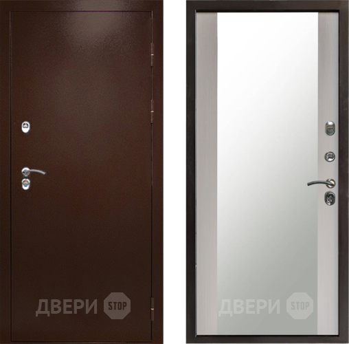 Входная металлическая Дверь Престиж TERMO с терморазрывом Снегирь Медь Зеркало Лиственница белая в Зарайске