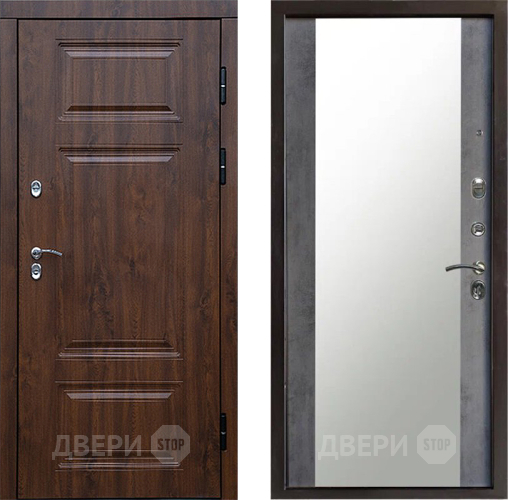 Входная металлическая Дверь Престиж TERMO с терморазрывом Премиум Орех Зеркало Бетон темный в Зарайске