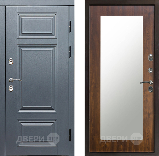 Входная металлическая Дверь Престиж TERMO с терморазрывом Премиум Грэй Зеркало пастораль Дуб в Зарайске