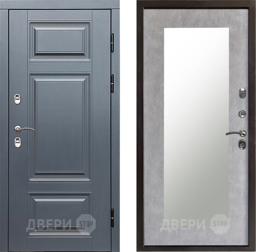 Входная металлическая Дверь Престиж TERMO с терморазрывом Премиум Грэй Зеркало пастораль Бетон светлый в Зарайске