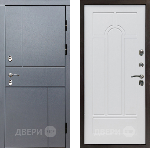 Входная металлическая Дверь Престиж TERMO с терморазрывом Горизонт Грэй Арка Белое дерево в Зарайске
