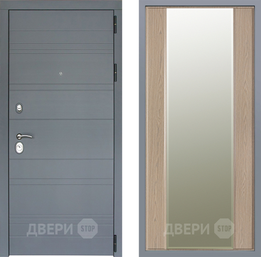 Дверь Заводские двери Лира Софт графит Зеркало Макси Беленый дуб в Зарайске