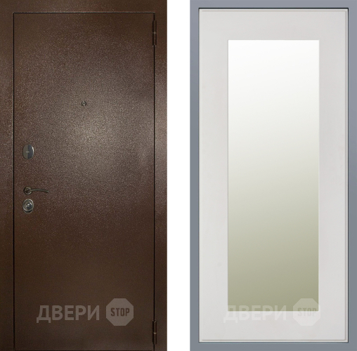 Дверь Заводские двери Эталон 3к антик медь Зеркало Модерн Белый софт в Зарайске
