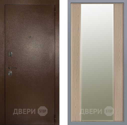 Дверь Заводские двери Эталон 3к антик медь Зеркало Макси Беленый дуб в Зарайске