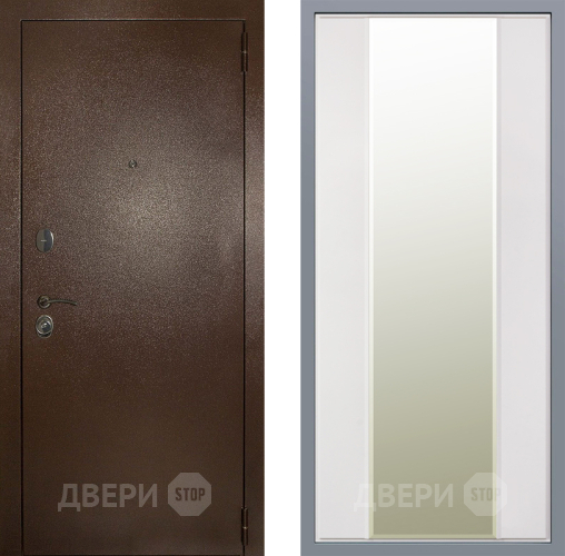 Дверь Заводские двери Эталон 3к антик медь Зеркало Макси Белый матовый в Зарайске