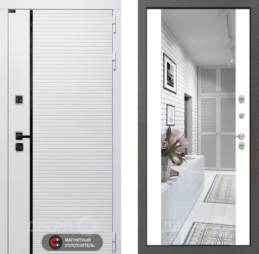 Входная металлическая Дверь Лабиринт (LABIRINT) Royal Зеркало Максимум Белый софт в Зарайске