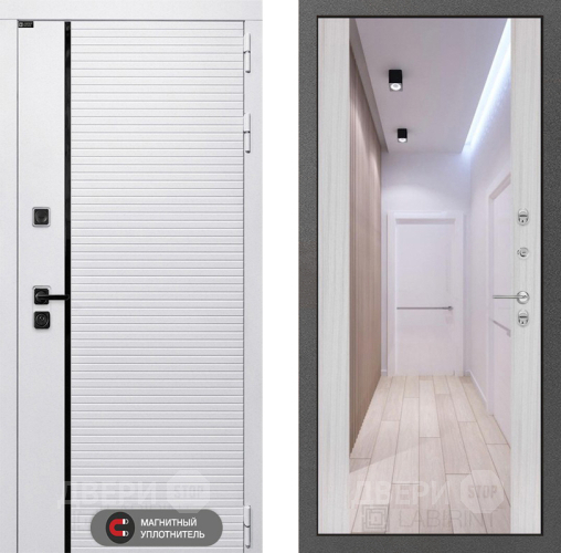 Входная металлическая Дверь Лабиринт (LABIRINT) Royal Зеркало Максимум Сандал белый в Зарайске