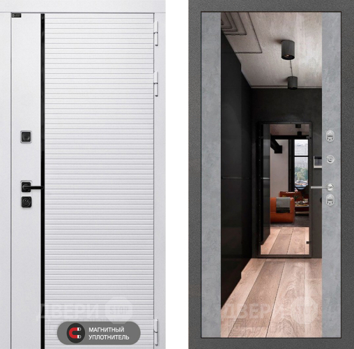 Входная металлическая Дверь Лабиринт (LABIRINT) Royal Зеркало Максимум Бетон светлый в Зарайске