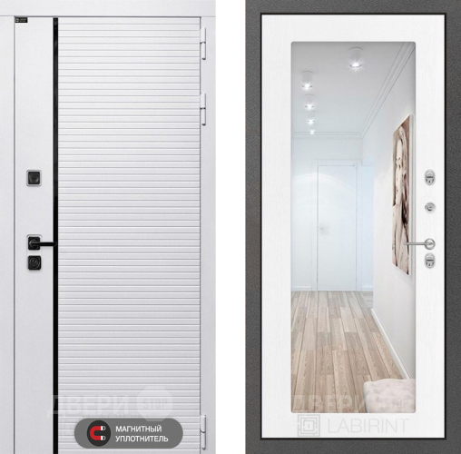 Входная металлическая Дверь Лабиринт (LABIRINT) Royal Зеркало 18 Белое дерево в Зарайске