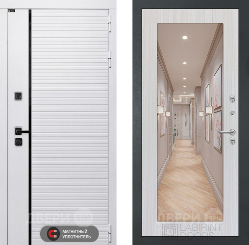 Входная металлическая Дверь Лабиринт (LABIRINT) Royal Зеркало 18 Сандал белый в Зарайске