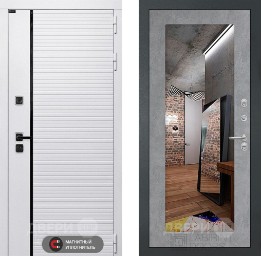 Входная металлическая Дверь Лабиринт (LABIRINT) Royal Зеркало 18 Бетон светлый в Зарайске