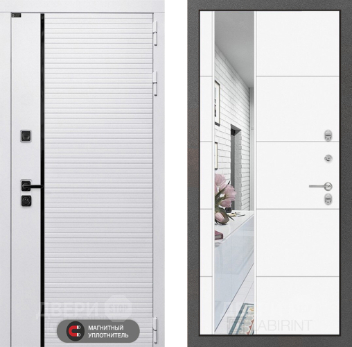 Входная металлическая Дверь Лабиринт (LABIRINT) Royal Зеркало 19 Белый софт в Зарайске