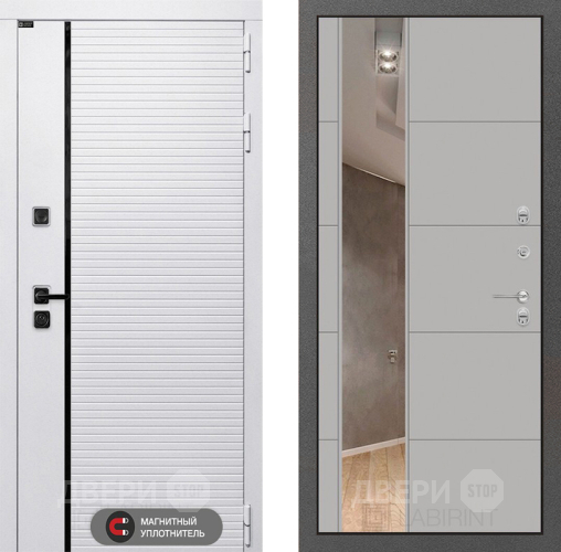 Входная металлическая Дверь Лабиринт (LABIRINT) Royal Зеркало 19 Грей софт в Зарайске