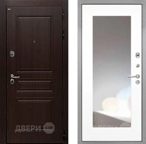 Входная металлическая Дверь Интекрон (INTECRON) Брайтон Тиковое Дерево ФЛЗ-120-М Зеркало Белый матовый в Зарайске