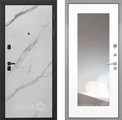 Входная металлическая Дверь Интекрон (INTECRON) Профит Black Мрамор Арктик ФЛЗ-120-М Зеркало Белый матовый в Зарайске