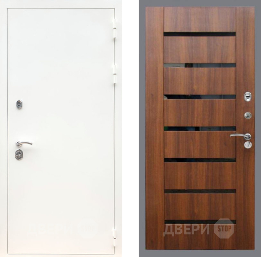 Входная металлическая Дверь Рекс (REX) 5 Белая Шагрень СБ-14 стекло черное Орех бренди в Зарайске