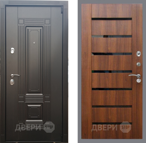 Входная металлическая Дверь Рекс (REX) 9 СБ-14 стекло черное Орех бренди в Зарайске