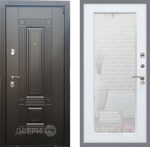 Входная металлическая Дверь Рекс (REX) 9 Зеркало Пастораль Белый ясень в Зарайске