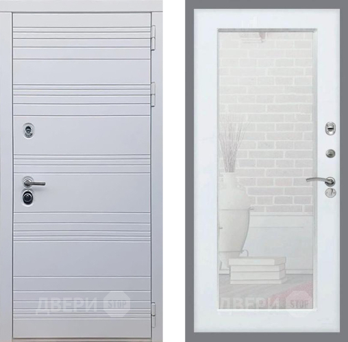 Входная металлическая Дверь Рекс (REX) 14 Силк Сноу Зеркало Пастораль Белый ясень в Зарайске