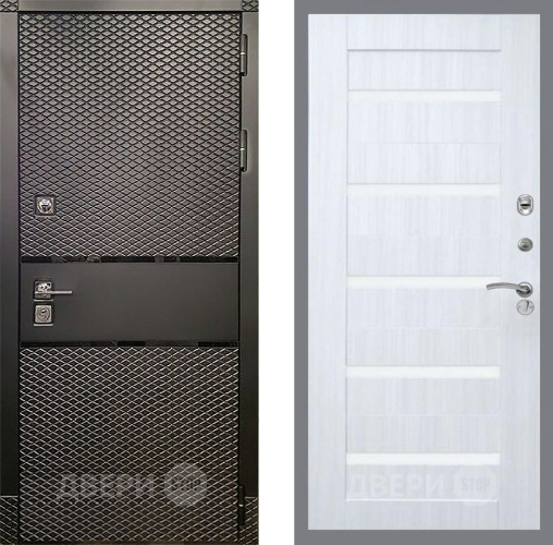 Входная металлическая Дверь Рекс (REX) 15 Черный Кварц СБ-14 стекло белое Сандал белый в Зарайске