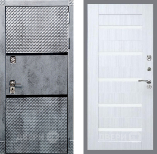 Входная металлическая Дверь Рекс (REX) 15 Бетон Темный СБ-14 стекло белое Сандал белый в Зарайске