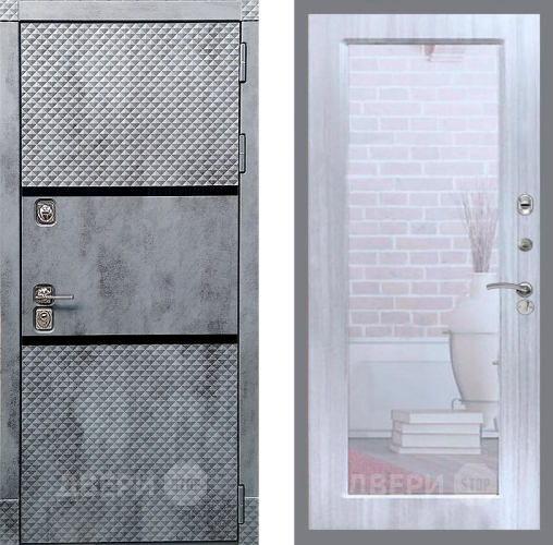 Входная металлическая Дверь Рекс (REX) 15 Бетон Темный Зеркало Пастораль Сандал белый в Зарайске