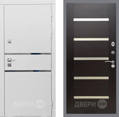 Входная металлическая Дверь Рекс (REX) 15 Силк Сноу СБ-14 стекло белое венге поперечный в Зарайске