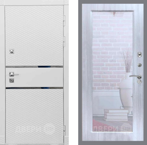 Входная металлическая Дверь Рекс (REX) 15 Силк Сноу Зеркало Пастораль Сандал белый в Зарайске