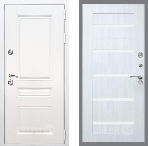 Входная металлическая Дверь Рекс (REX) Премиум-н Силк Сноу СБ-14 стекло белое Сандал белый в Зарайске