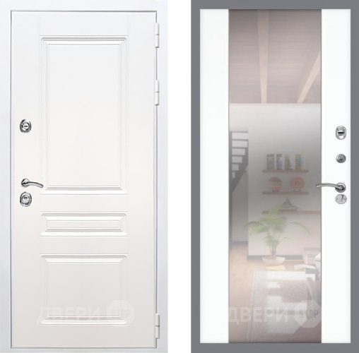 Входная металлическая Дверь Рекс (REX) Премиум-н Силк Сноу СБ-16 Зеркало Силк Сноу в Зарайске