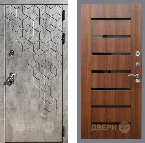 Входная металлическая Дверь Рекс (REX) 23 СБ-14 стекло черное Орех бренди в Зарайске